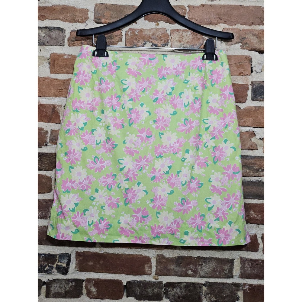 Lilly Pulitzer Skirt Sz 8 Green Pink Floral Rhino Print Cotton Lined Preppy Y2K